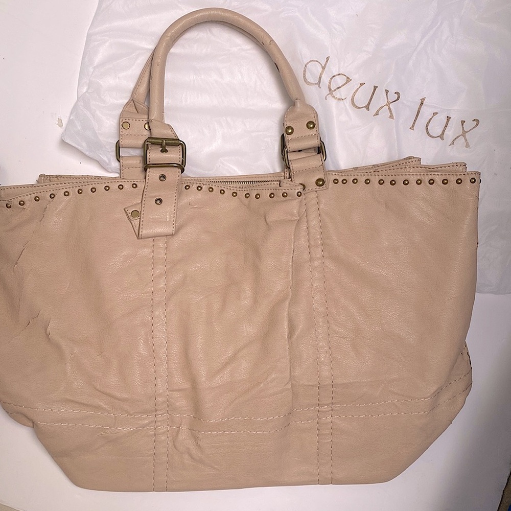 LF Deux Lux Tote Handbag Cream Nude Leather Spring ‘09 Blush Studded Large Bag